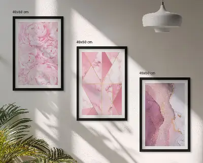 Rosa geometrische Pfingstrosen Bilderset 3er-Set mit Rahmen