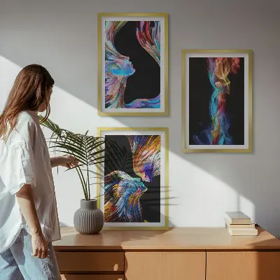 Bunte abstrakte Gesichter gerahmtes Bilderset