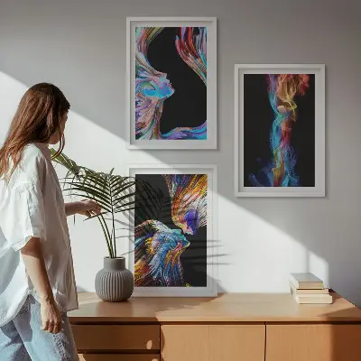Bunte abstrakte Gesichter gerahmtes Bilderset