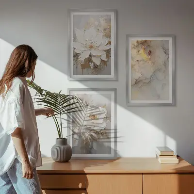 Blumen heller abstrakter Hintergrund Bilder-3er-Set mit Rahmen