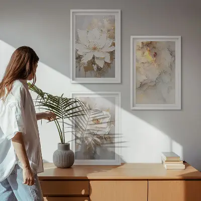 Blumen heller abstrakter Hintergrund Bilder-3er-Set mit Rahmen