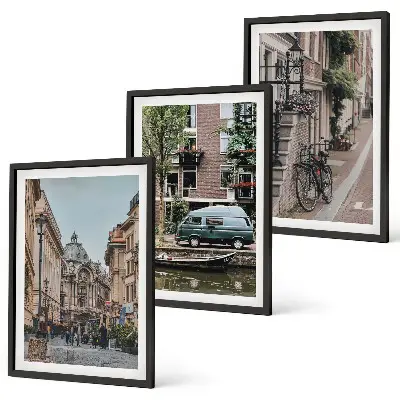 Stadtansichten von Gebäuden 3er-Set Bilder mit Rahmen