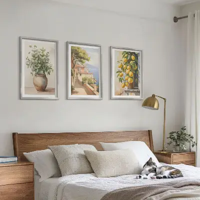 Blumen in einer Vase, ein Meer aus Zitronen 3er-Set Bilder mit Rahmen