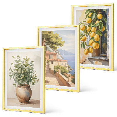 Bilder-3er-set mit rahmen Blumen in einer Vase, ein Meer aus Zitronen