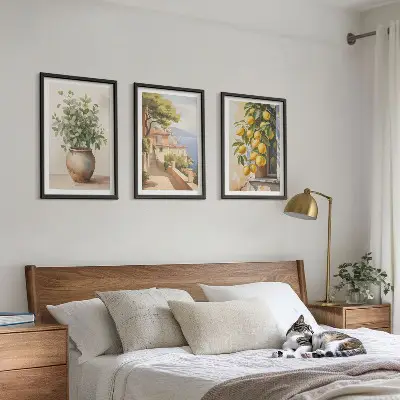 Blumen in einer Vase, ein Meer aus Zitronen 3er-Set Bilder mit Rahmen