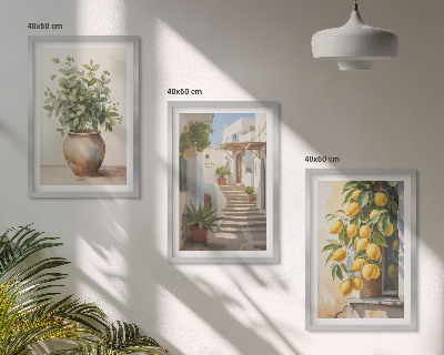 Bilder-3er-set mit rahmen Zitronenblumen im Topf, Straßen