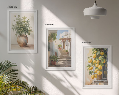 Bilder-3er-set mit rahmen Zitronenblumen im Topf, Straßen