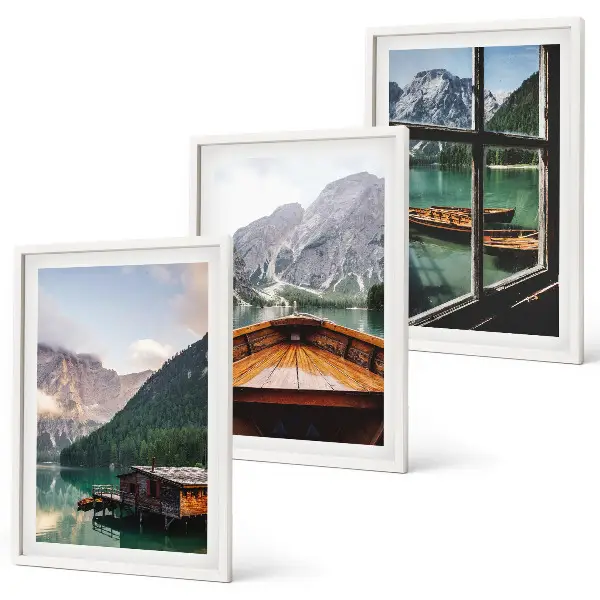 Hütten am Bergsee 3er-Set Bilder mit Rahmen