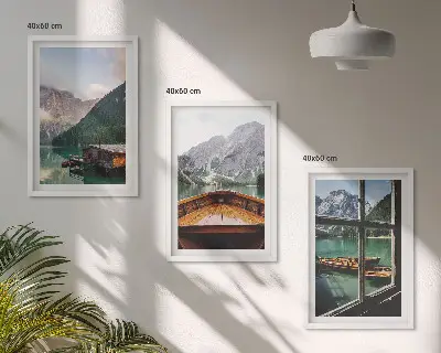 Hütten am Bergsee 3er-Set Bilder mit Rahmen