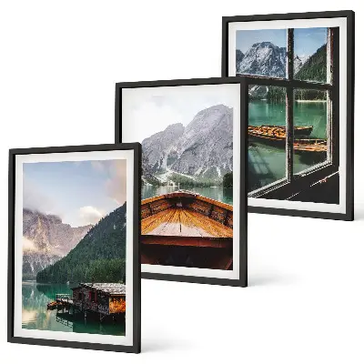 Hütten am Bergsee 3er-Set Bilder mit Rahmen