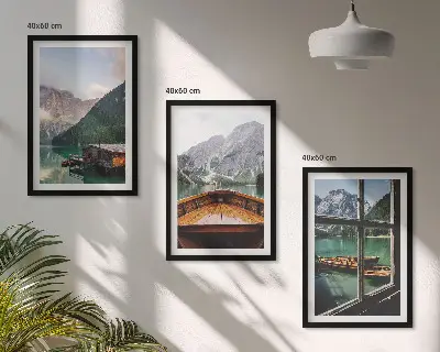 Hütten am Bergsee 3er-Set Bilder mit Rahmen