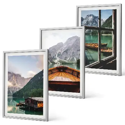 Hütten am Bergsee 3er-Set Bilder mit Rahmen