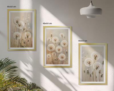 Bilder-3er-set mit rahmen Weiße Löwenzahnblüten auf hellem Hintergrund
