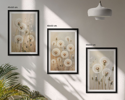 Bilder-3er-set mit rahmen Weiße Löwenzahnblüten auf hellem Hintergrund