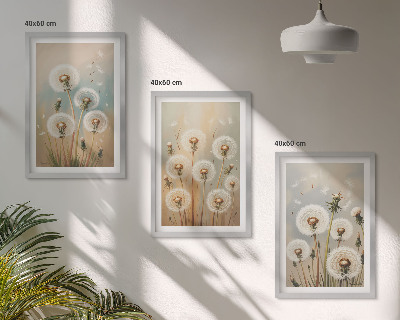 Gerahmtes bilderset Pastellfarbene Löwenzahnblüten