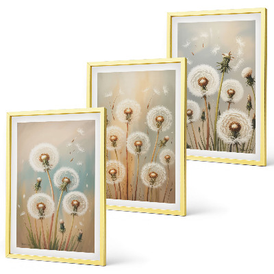 Gerahmtes bilderset Pastellfarbene Löwenzahnblüten