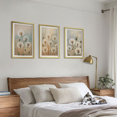 Gerahmtes bilderset Pastellfarbene Löwenzahnblüten