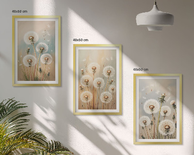 Gerahmtes bilderset Pastellfarbene Löwenzahnblüten