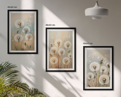 Gerahmtes bilderset Pastellfarbene Löwenzahnblüten
