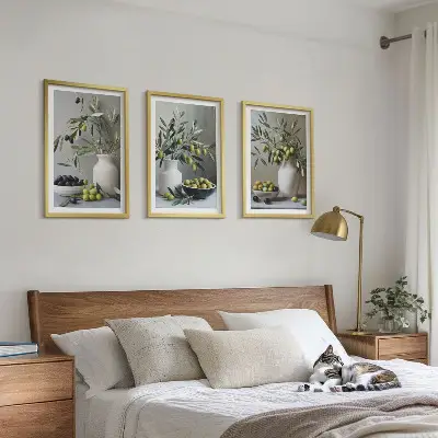 Oliven in grauen Vasen 3er-Set Bilder mit Rahmen