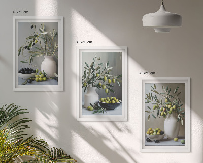 Bilder-3er-set mit rahmen Oliven in grauen Vasen