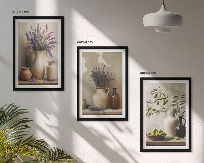 Bilder-3er-set mit rahmen Blumen in Vasen, Oliven, Dekorationen