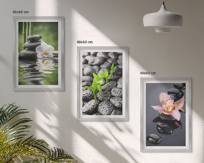 Gerahmtes bilderset Eine ruhige Zen-Komposition aus Blumen und Wasser