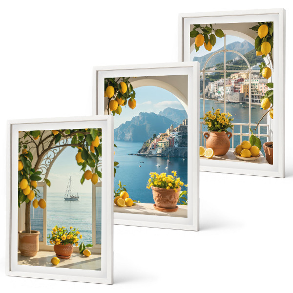 Bilder-3er-set mit rahmen Zitronenblumen aus der Küstenstadt