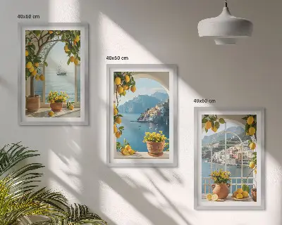 Zitronenblumen aus der Küstenstadt 3er-Set Bilder mit Rahmen