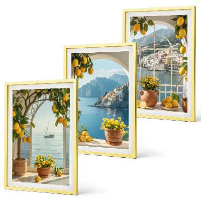 Zitronenblumen aus der Küstenstadt 3er-Set Bilder mit Rahmen