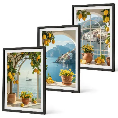 Zitronenblumen aus der Küstenstadt 3er-Set Bilder mit Rahmen