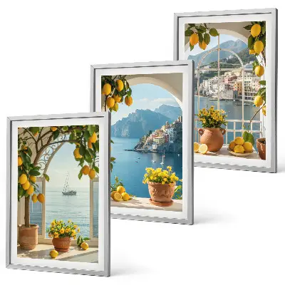 Zitronenblumen aus der Küstenstadt 3er-Set Bilder mit Rahmen