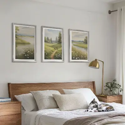 Frühlingslandschaft Flusswiese gerahmtes Bilderset