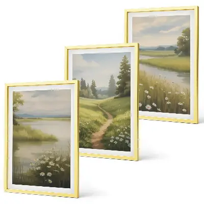 Frühlingslandschaft Flusswiese gerahmtes Bilderset