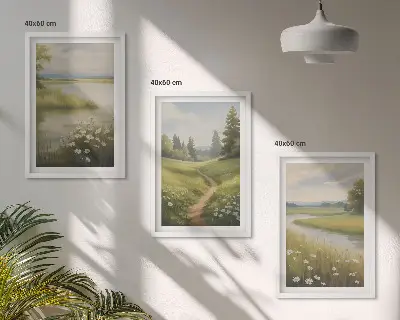 Frühlingslandschaft Flusswiese gerahmtes Bilderset