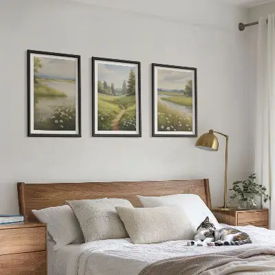 Frühlingslandschaft Flusswiese gerahmtes Bilderset