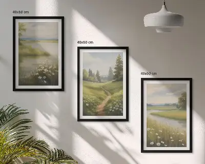 Frühlingslandschaft Flusswiese gerahmtes Bilderset