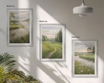 Sommerliche Flusswiesen voller Blumen 3er-Set Bilder mit Rahmen