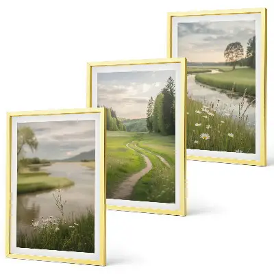 Sommerliche Flusswiesen voller Blumen 3er-Set Bilder mit Rahmen