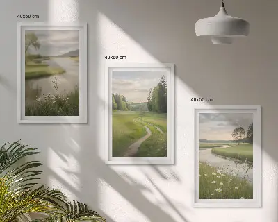 Sommerliche Flusswiesen voller Blumen 3er-Set Bilder mit Rahmen