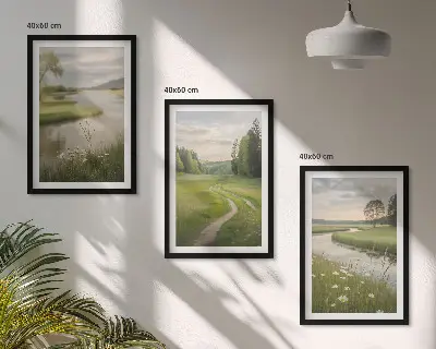 Sommerliche Flusswiesen voller Blumen 3er-Set Bilder mit Rahmen