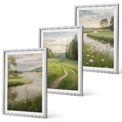 Sommerliche Flusswiesen voller Blumen 3er-Set Bilder mit Rahmen