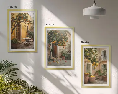 Garten Zitrus Sonne 3er Set Bilder mit Rahmen