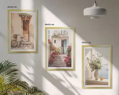 Charmante Küstenstraßen 3er-Set Bilder mit Rahmen