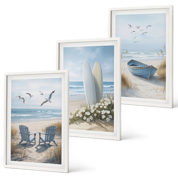 Bilder-3er-set mit rahmen Strand Surfbretter Vögel