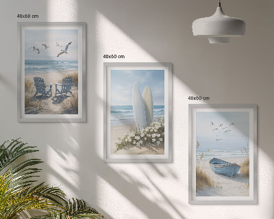 Bilder-3er-set mit rahmen Strand Surfbretter Vögel
