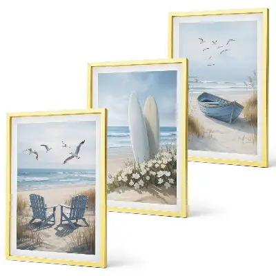 Strand Surfbretter Vögel 3er-Set Bilder mit Rahmen