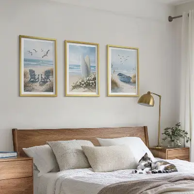 Strand Surfbretter Vögel 3er-Set Bilder mit Rahmen
