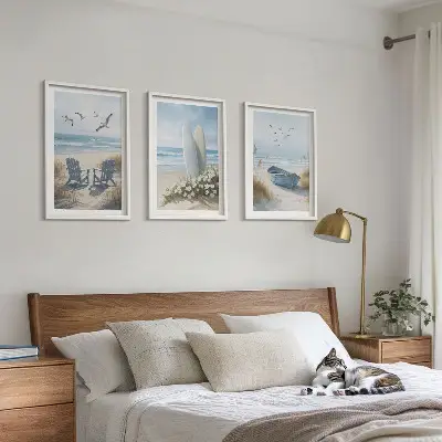 Strand Surfbretter Vögel 3er-Set Bilder mit Rahmen