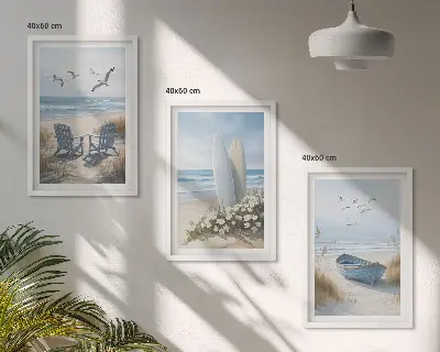 Strand Surfbretter Vögel 3er-Set Bilder mit Rahmen